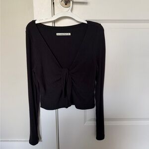Abercrombie & Fitch Black Ribbed Long-Sleeve Tie-Front Top